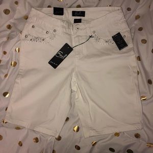 White Jeweled Capris Shorts